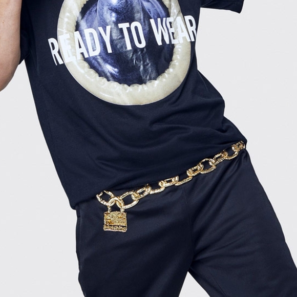 Moschino H&M Cropped track top & pants suit set with Appliques Gold Chain sz XS - Picture 14 of 14